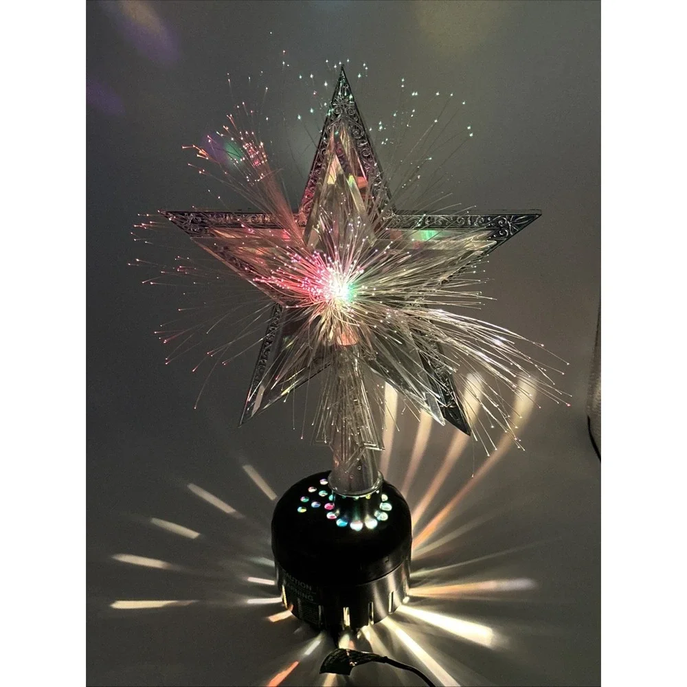 Vintage Fiber Optic Color Changing Christmas Tree Star Topper Desk Sit Plug In